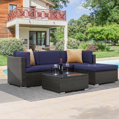 Ensemble de conversation modulaire en rotin avec coussins 5 pièces Brookwood