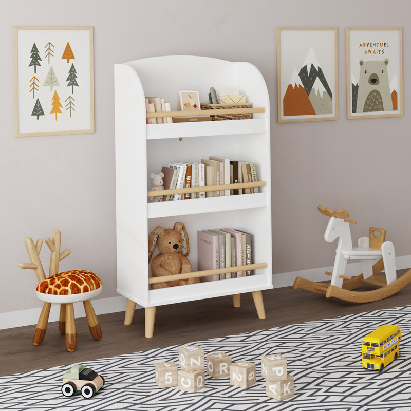 Bibliothèque pour enfants, bibliothèque à 3 niveaux, organisateur de livres, armoire de rangement pour jouets, blanc