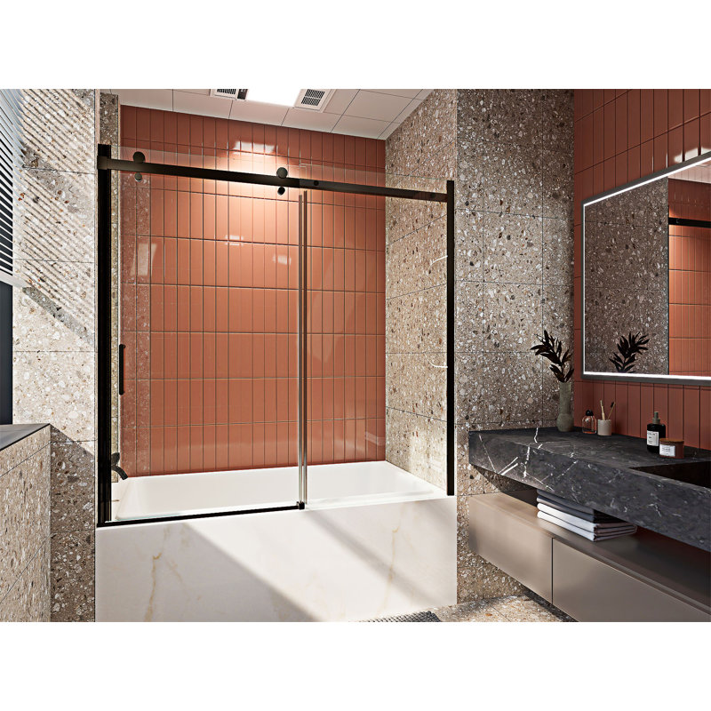 Porte de baignoire coulissante semi-sans cadre, Noir mat