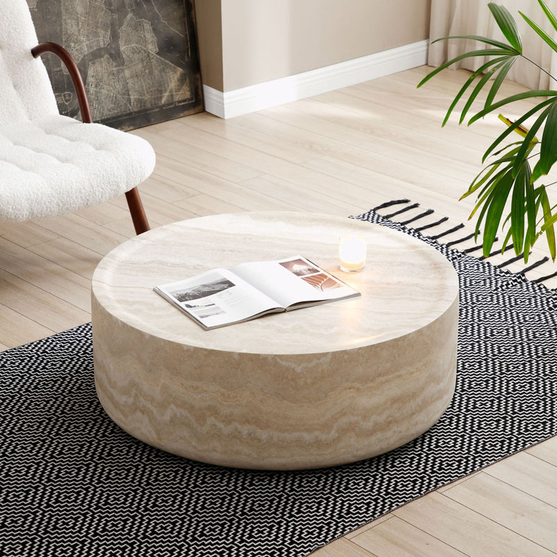 Table basse, table basse, table de salon avec plateau rond, H 12 po x L 35,43 po x l 35,43 po, Beige