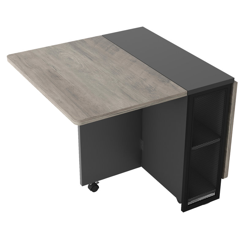 Table pliante grise pour 4 personnes à abattants avec tablette de rangement et roulettes (P 50,1 po x l 31,4 po x H 29,5 po)