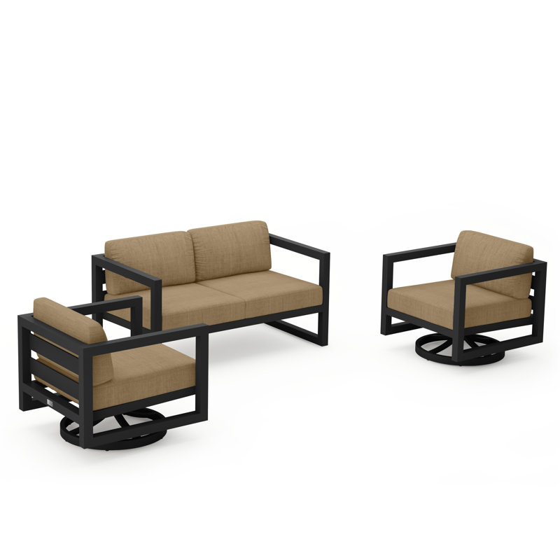 Avion 3 Piece Loveseat Set With Swivel, Slate, Canvas Heather Beige Sunbrella® Canvas