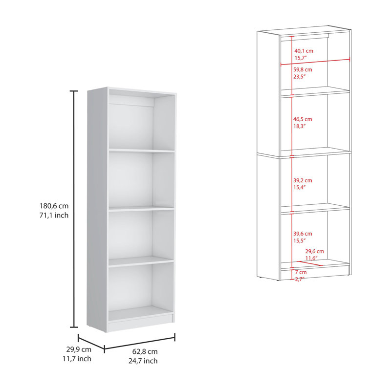 Bibliothèque maison avec présentoir moderne à 4 tablettes pour livres et décoration - Blanc - Bureau, Blanc