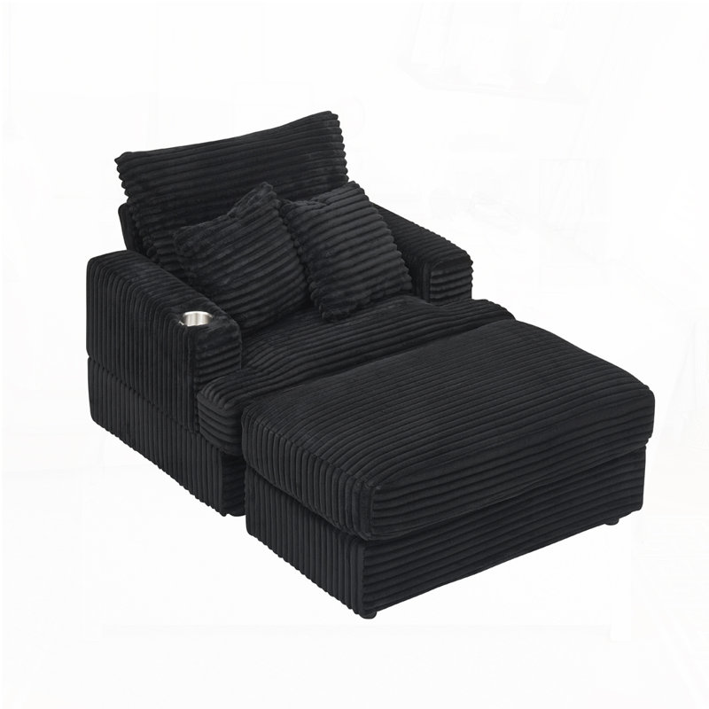 39-inch Spring upholstered armchair and Ottoman set - comfortable single sofa, Black