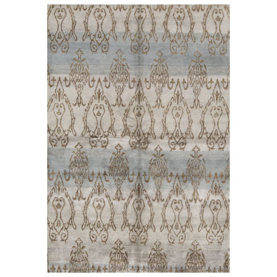 Tapis bleu clair et brun noué à la main de haute qualité