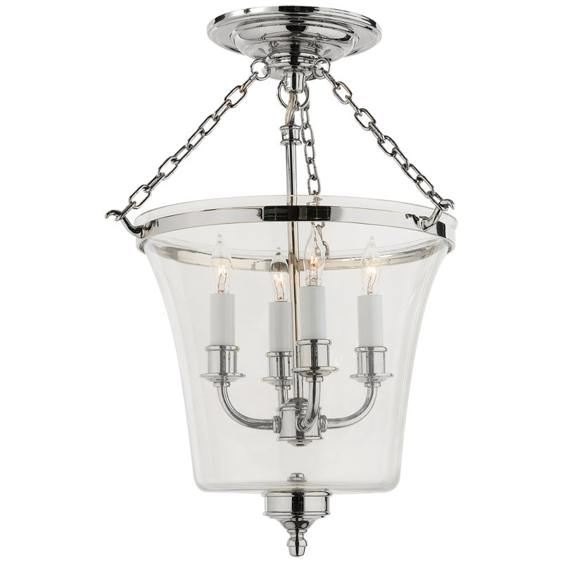 Chapman & Myers Sussex Semi-Flush Bell Jar Lantern, Polished Nickel