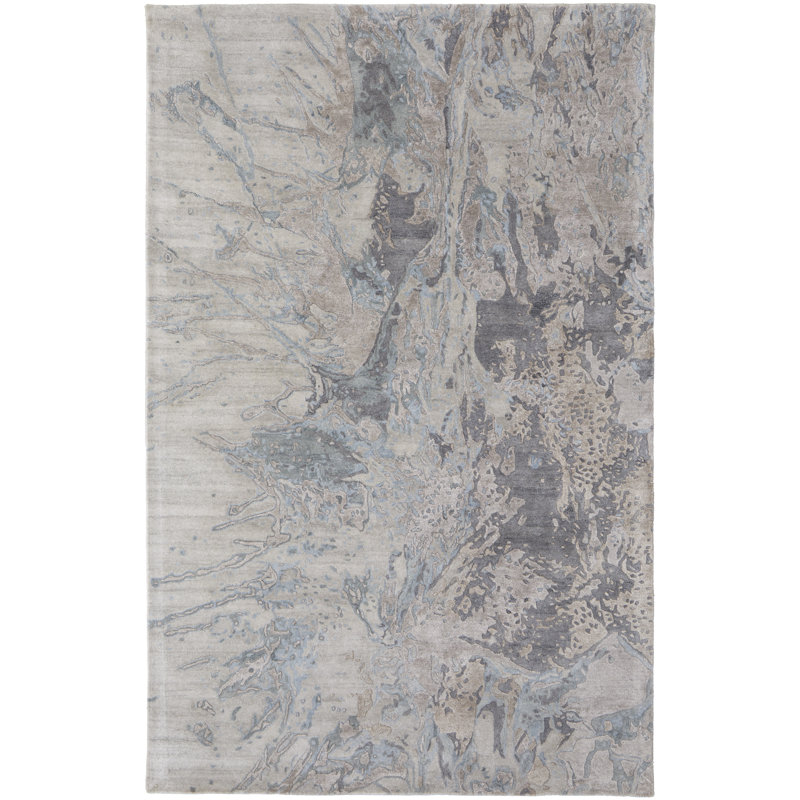 Gyanna Modern Watercolor, Gray/Tan/Blue, Area Rug, Rectangle 9' x 12'