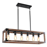 Brown 6-Light Dimmable Kitchen Island Rectangle Chandelier Lighting Fixture