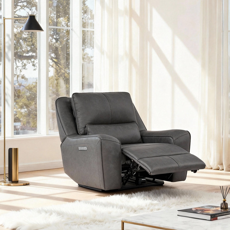 Fauteuil inclinable électrique en cuir véritable avec appui-tête réglable à zéro gravité et port USB intégré