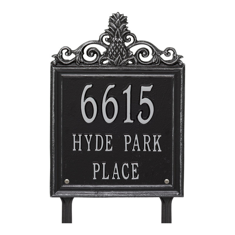 Plaque d'adresse sur 3 lignes Lanai Pineapple, Noir / argent, Oui