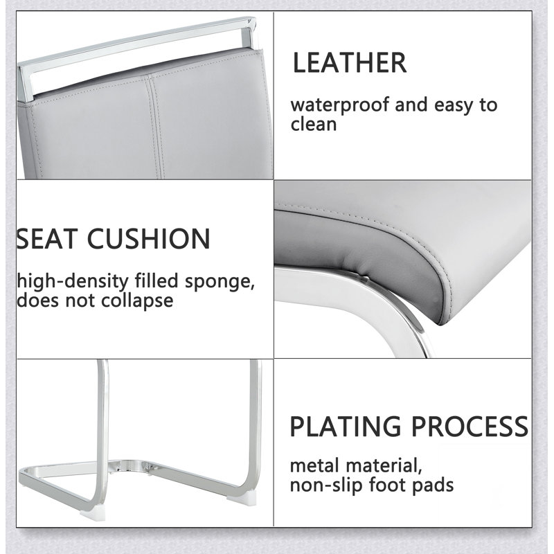 Chaises de salle à manger modernes, chaise d'appoint rembourrée en similicuir à haut dossier avec tube en C, Gris, Gris clair