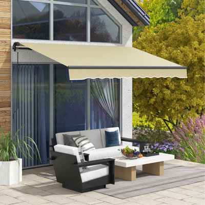 10' X 8' Retractable Deck Awning, Patio Sun Shelter With Manual Crank, 280gsm Fabric, Aluminum Frame, Beige For Balcony, Yard Awning Retractable, Sunshade Deck,