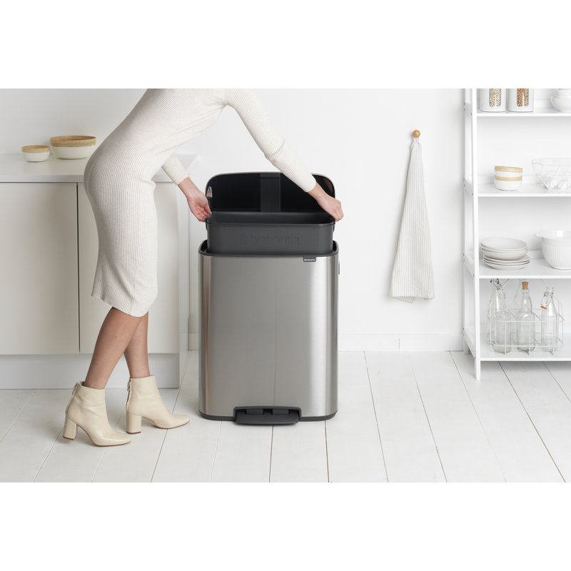 Brabantia Bo 60 Litre Pedal Bin, Matt Steel Fingerprint Proof