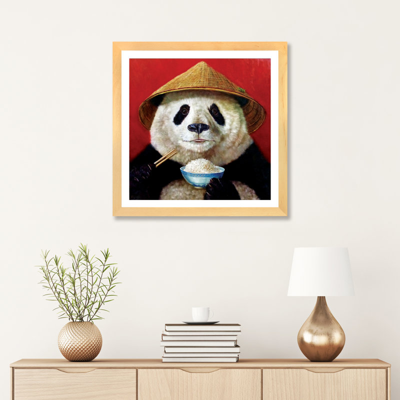 Panda, art encadré, H 16 po x l 16 po x p 1 po, Papier encadré naturel