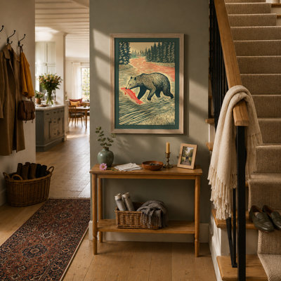Bear Fishing At Dusk Rustic - Single Picture Frame Print