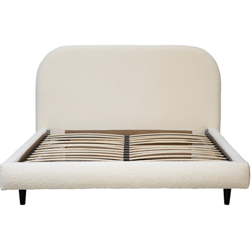 Marlene Off-White Boucle Curved Panel Headboad Platform Bed, Queen