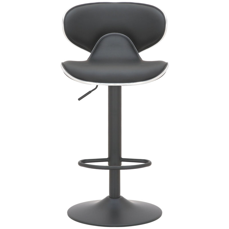 Hephaestus Swivel Upholstered and Faux Leather Adjustable Height Bar Stool with Steel Frame, Black