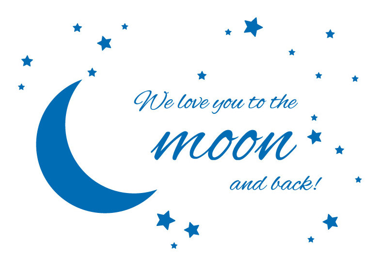 Adhésif décoratif « To the moon and back », H 44 po x l 65 po x P 0,01 po, Bleu azur