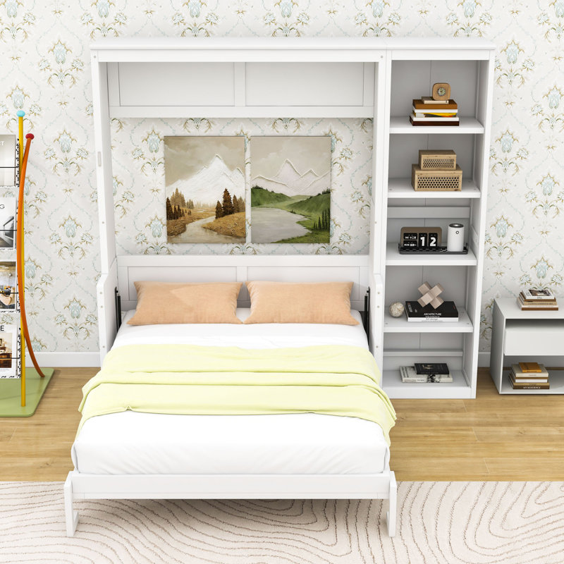 Lit escamotable avec cadre en bois Murphy, Double, Blanc