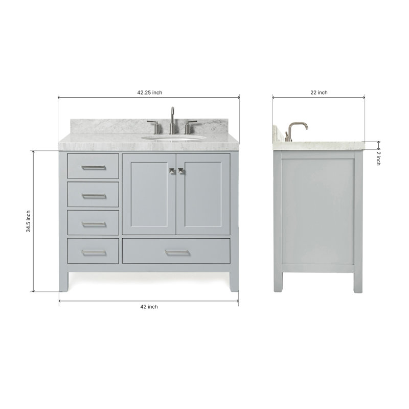 Cambridge Single Bathroom Vanity with Carrara Marble Top, Gray