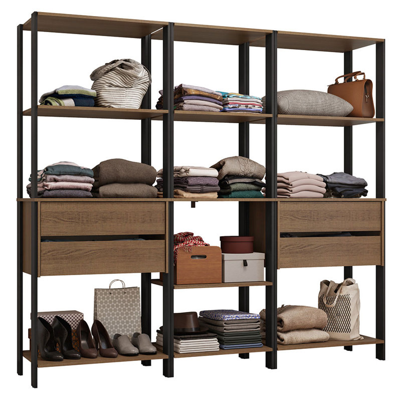  Armoire modulaire multi-usages pour l'organisation de la chambre à coucher avec armoire à 4 tiroirs et tablettes ouvertes L 78 po - noir / brun