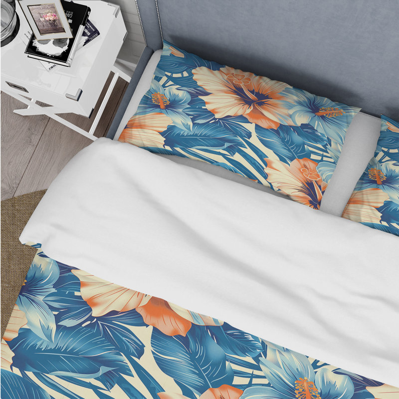Ensemble de housse de couette Peach Blue Tropical Hibiscus Breeze - Tropical Flowers