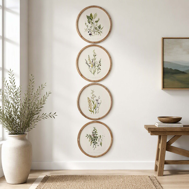 Ensemble de 4 pièces d'art mural botanique rétro encadré, décor floral de ferme pour salon, chambre à coucher