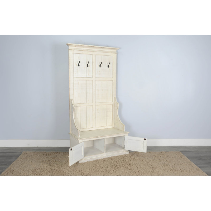 Apollinaris Hall Tree 40'' Wide with Bench, White Sand