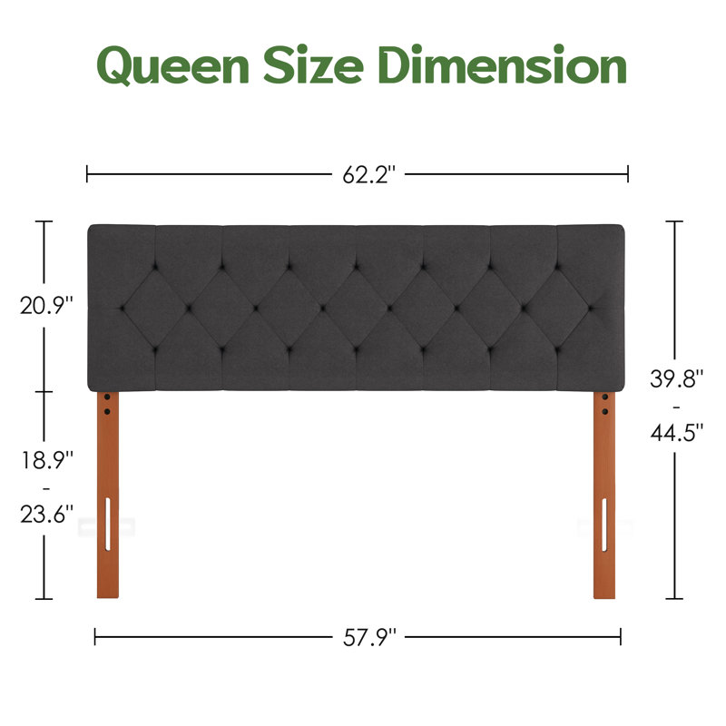 Adjustable Height Upholstered Headboard,Foldable Queen Dark Grey, Queen, Dark Gray