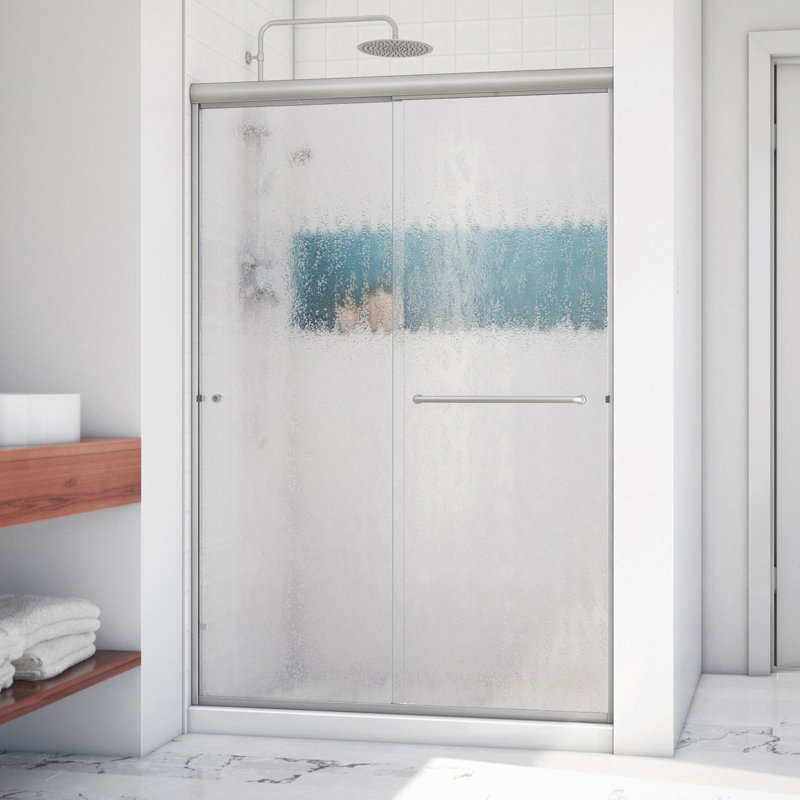 Leser - W x 70.375'' H Bypass Door Semi-Frameless Shower Door with, Brushed Nickel, Left Opening, Bubble