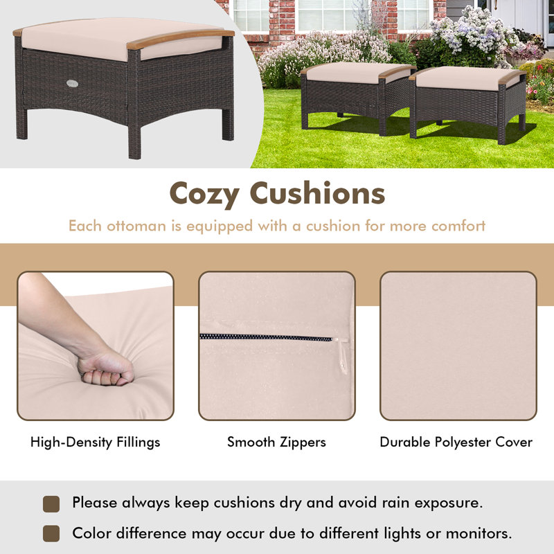 Repose-pieds d'extérieur avec coussin Ansby, Beige