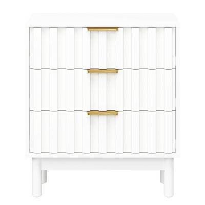 3 Drawer Dresser with Fluted Panel Design, Modern Wood Chest of Drawers with Chic Edge Pull, Large Nightstand Side Table, Wood Storage Organizer for B