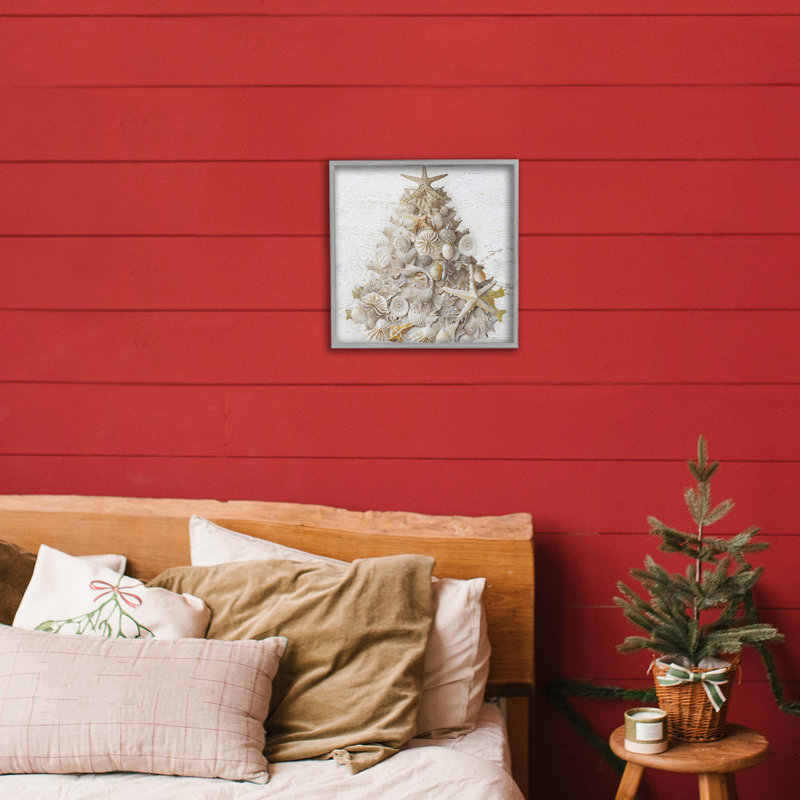 Rustic Holiday Seashell Tree Framed Giclee, design by Sasha, Farmhouse Grey Framed Giclee, 12" H x 12" W