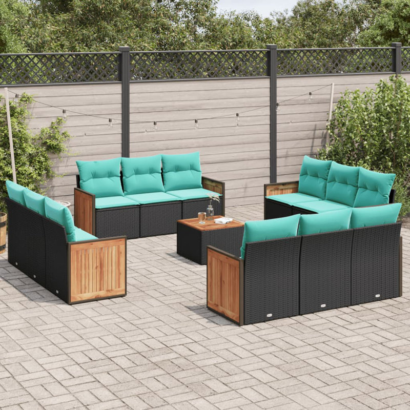  Ensemble de canapé de patio 13 pièces avec coussins en rotin de polyester noir