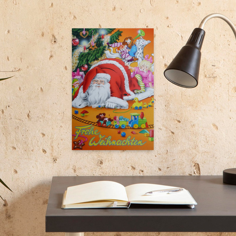 Jolly Santa And Toys Playful Abstract Contemporary Christmas Tree Bear Duck Forest Landscape Wall Art Print