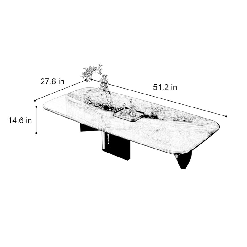 Rectangular supercrystalline stone coffee table, Blue, 14.6" H x 51.2" L x 27.6" W