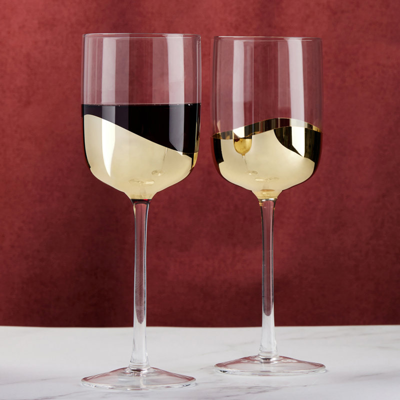 Wave Wine Glasses, Gold/Clear