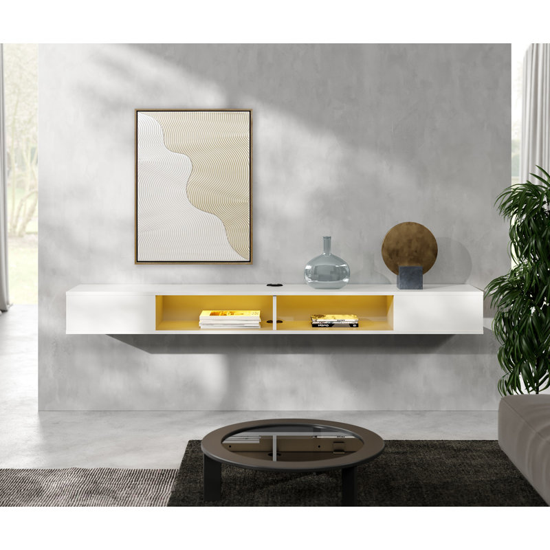 Doaa Floating Entertainment Center, 7.1" H x 70" W x 11.8" D, White/Blue