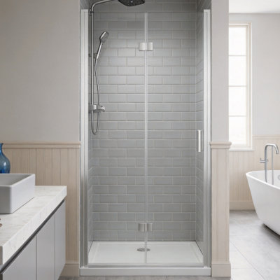 32"W x 72"H Frameless Bi-Fold Pivot Shower Door, Reversible Swing Door with Tempered Glass