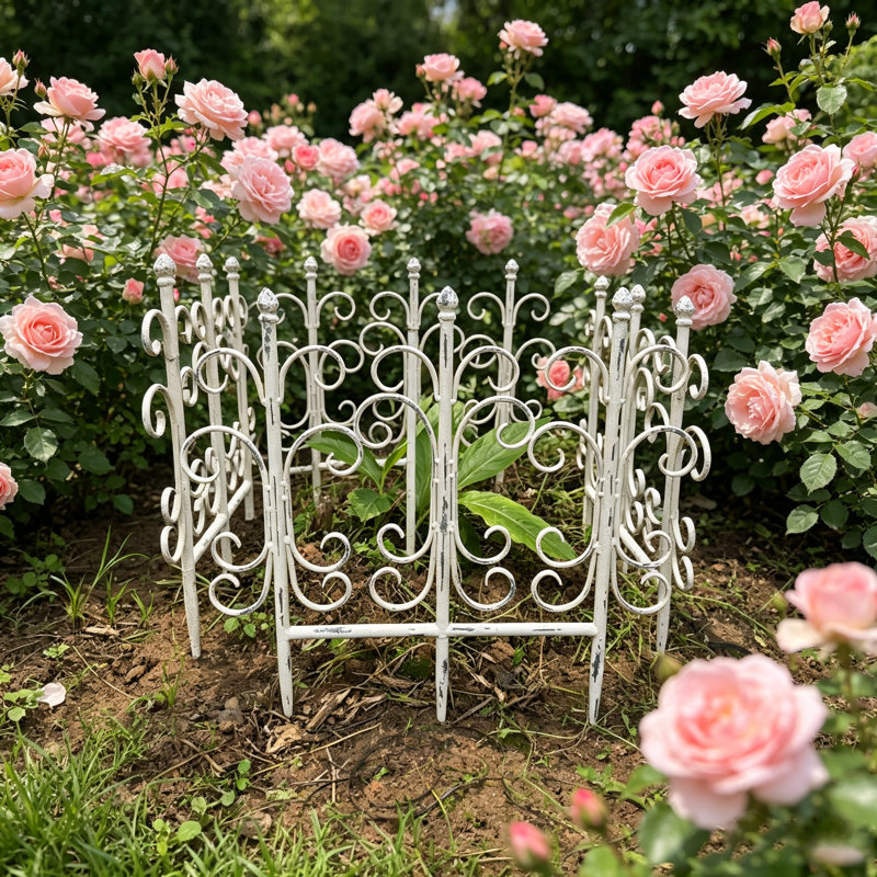 Ensemble de clôture de jardin en fer 4 pièces d'inspiration rétro pour bordures de chemin, parterres de fleurs et décoration extérieure