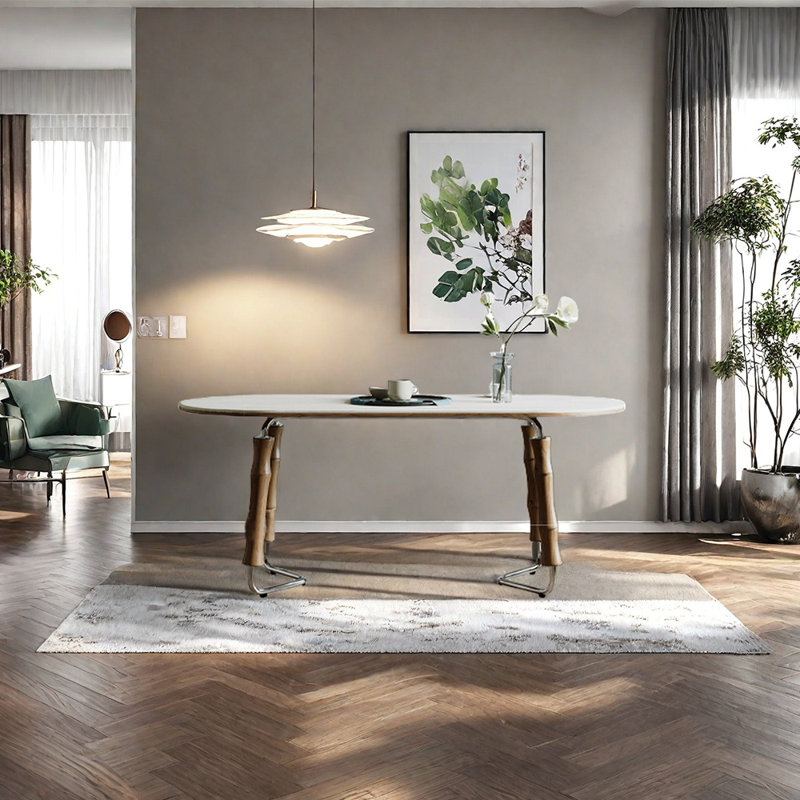Table de salle à manger ovale en pierre frittée, H 29,53 po x L 62,99 po x l 31,5 po