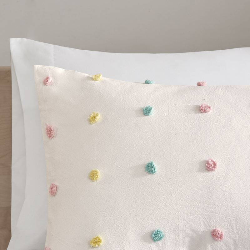 Full Multicolor Cotton Jacquard Pom Pom Comforter Set