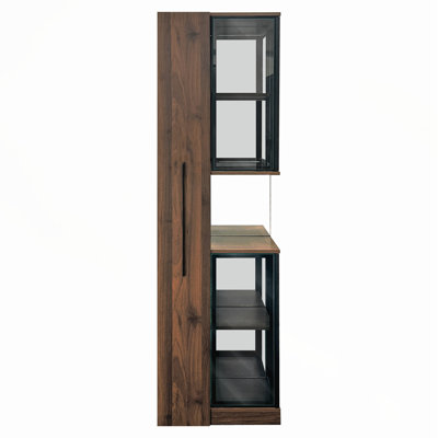 Vitrine de 70 pouces avec portes et lumières en verre, étagère de rangement coulissante multifonctionnelle, armoires de rangement en bois