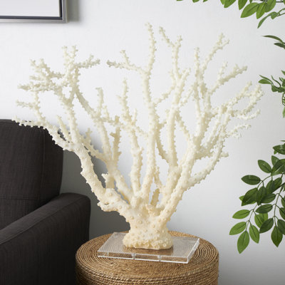 Brodey Polystone Coral Decorative Cream Sculpture with Clear Acrylic Base