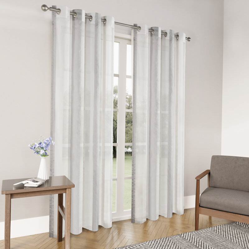 Elegance Stripe Grommet Panel Pair(2 Panels), 52" W x 84" L, Light Gray