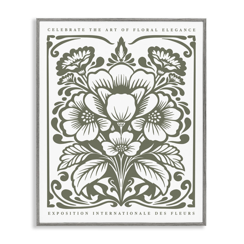 «Green Outline Floral Bouquet Art», estampe numérique avec lettres et lignes, H 30 po x l 24 po, Estampe numérique Farmhouse