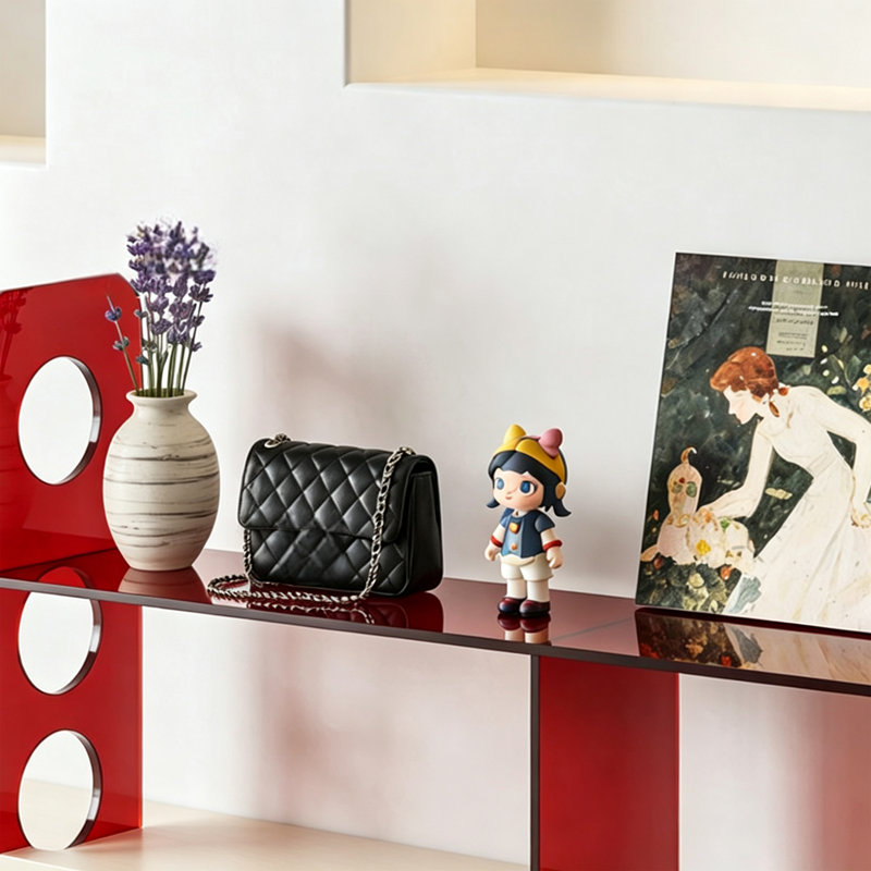 Console autoportante en acrylique découpée avec tablette d'exposition, H 31,5 po x l 39,37 po x P 11,81 po