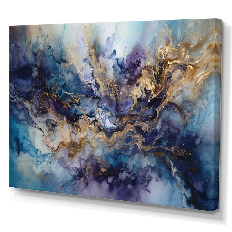 Encre liquide dorée captivante I - art abstrait marbre, Toile tendue, H 24 po x l 32 po x P 1 po