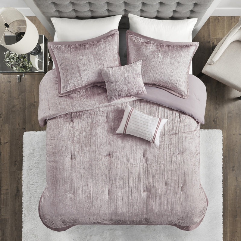 Édredon 5 pièces double / grand - velours froissé, 2 taies décoratives, coussins décoratifs, garniture charmeuse, taille de velours lavable à la machine, rembourrage,