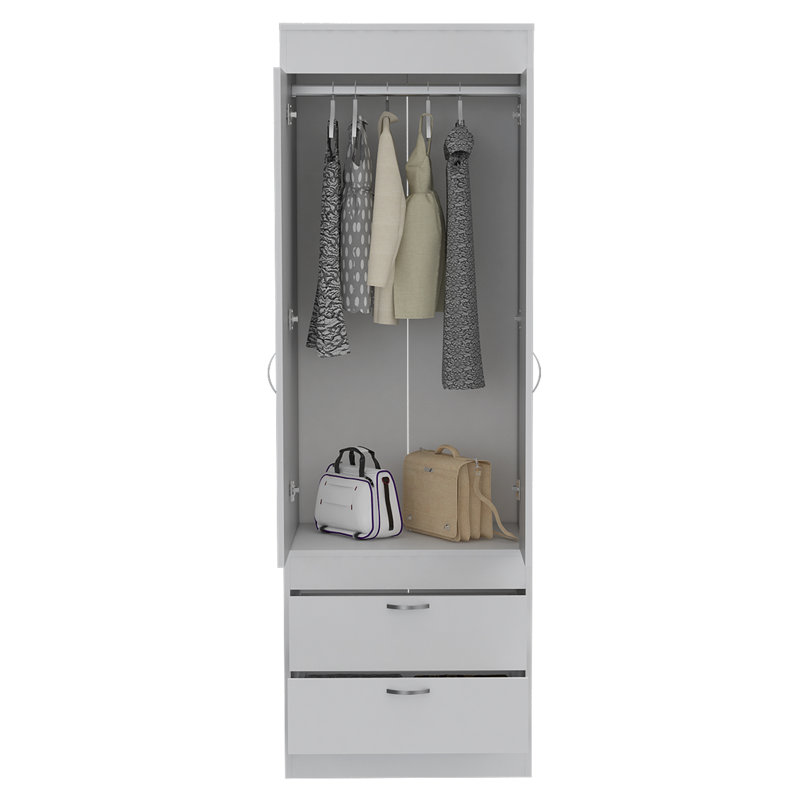 Lisboa Armoire with Double Doors, 2 Drawers, and Hanging Rod, White